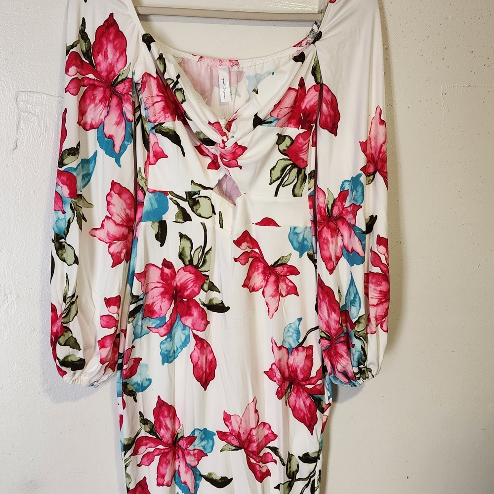 Floral Pink & Blue Midi Dress - Women's